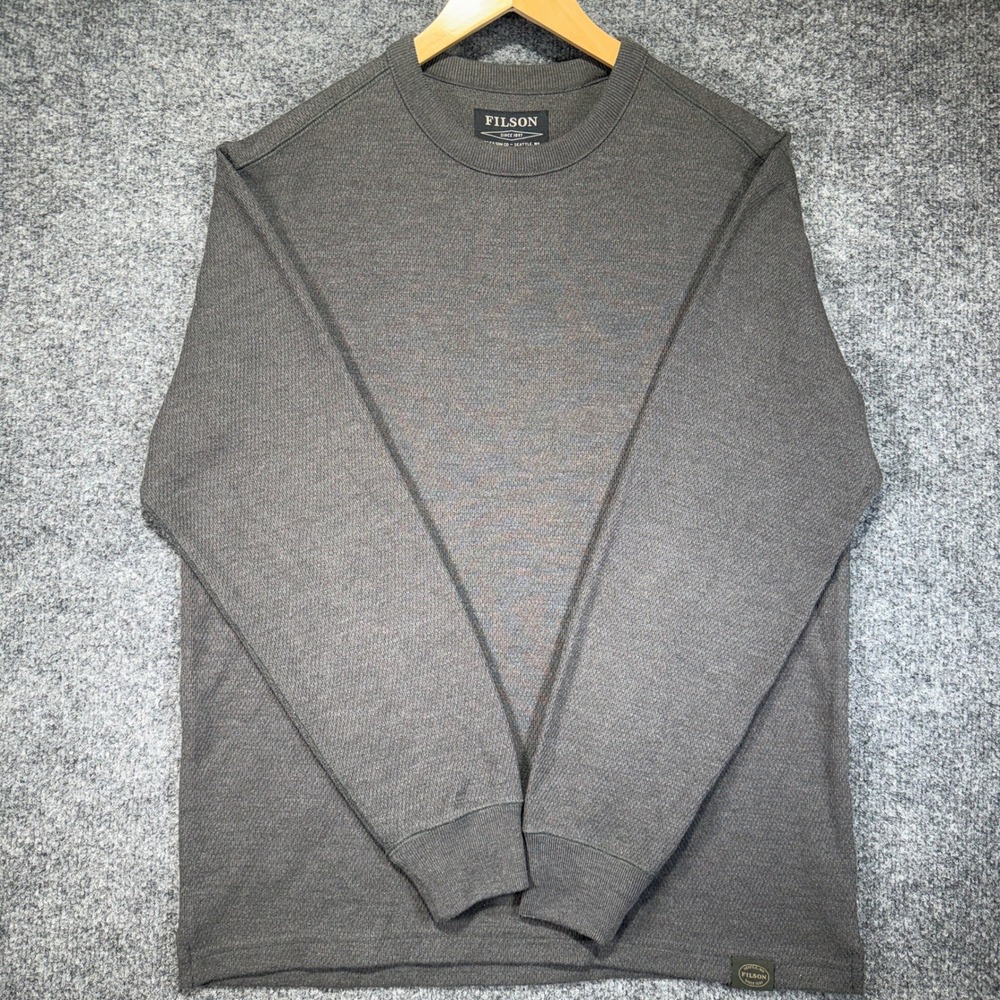 Filson Waffle Knit Thermal Crewneck Mens Size M Gray Long Sleeve Shirt